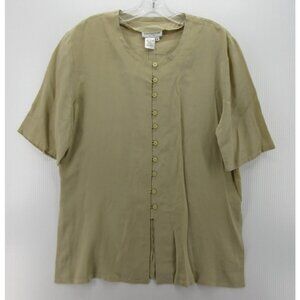 VINTAGE Silk Top Medium Composition Button Up Cottage Peasant 90s